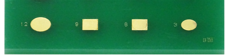 各種サイズの円柱・角柱銅インレイ配置サンプル（基板の厚み3.3mm）