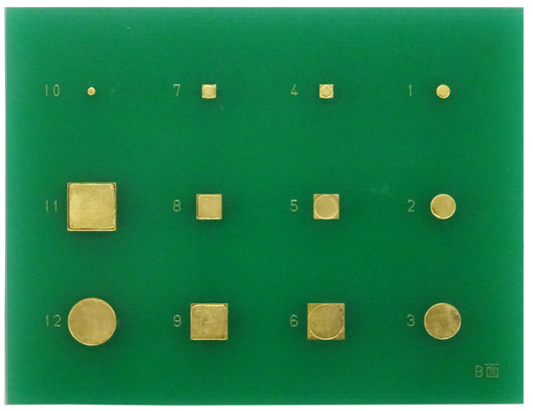 各種サイズの円柱・角柱銅インレイ配置サンプル（基板の厚み3.3mm）