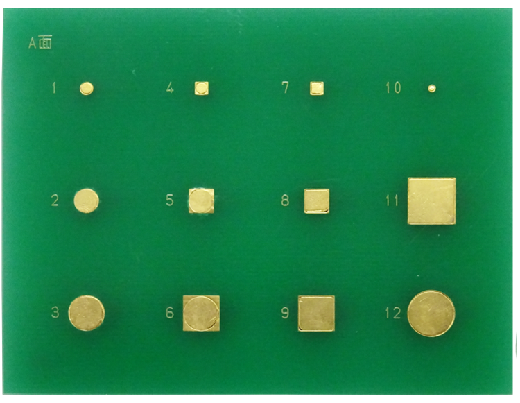 各種サイズの円柱・角柱銅インレイ配置サンプル（基板の厚み3.3mm）